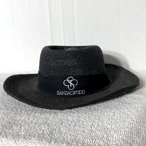 Vintage Billie Ross Sandalwood Black Woven Wide Brim Sun Hat - Picture 1 of 11